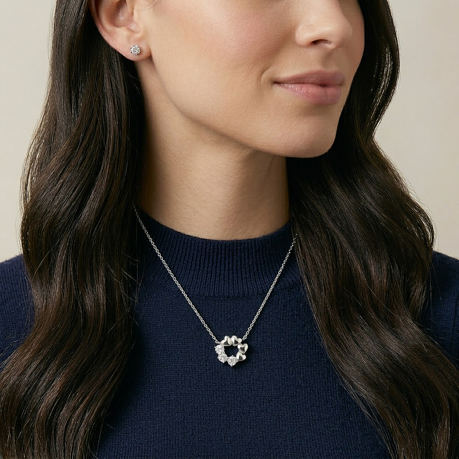 Heart Cluster Charm Silver Chain