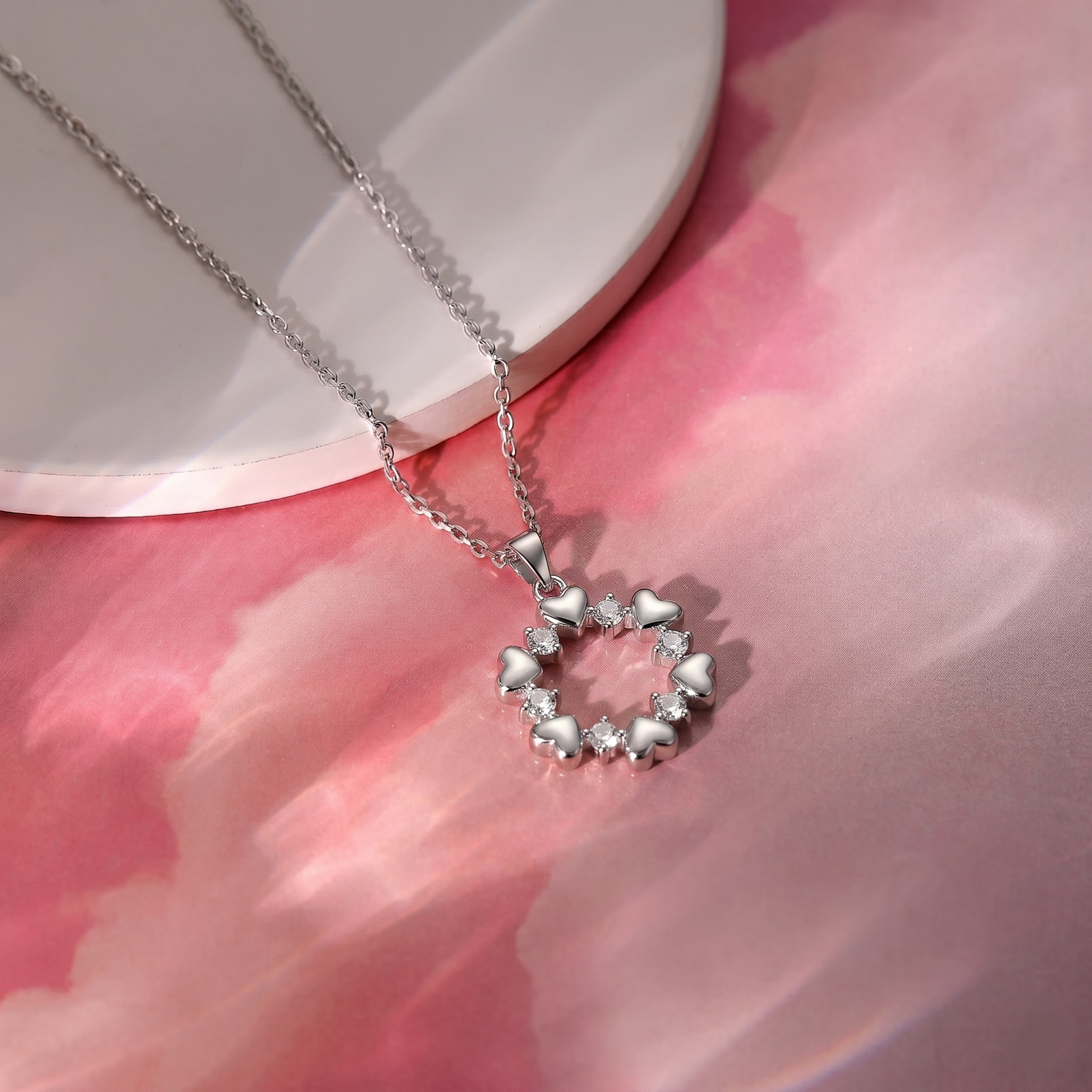 Heart Bloom Circle Silver Chain