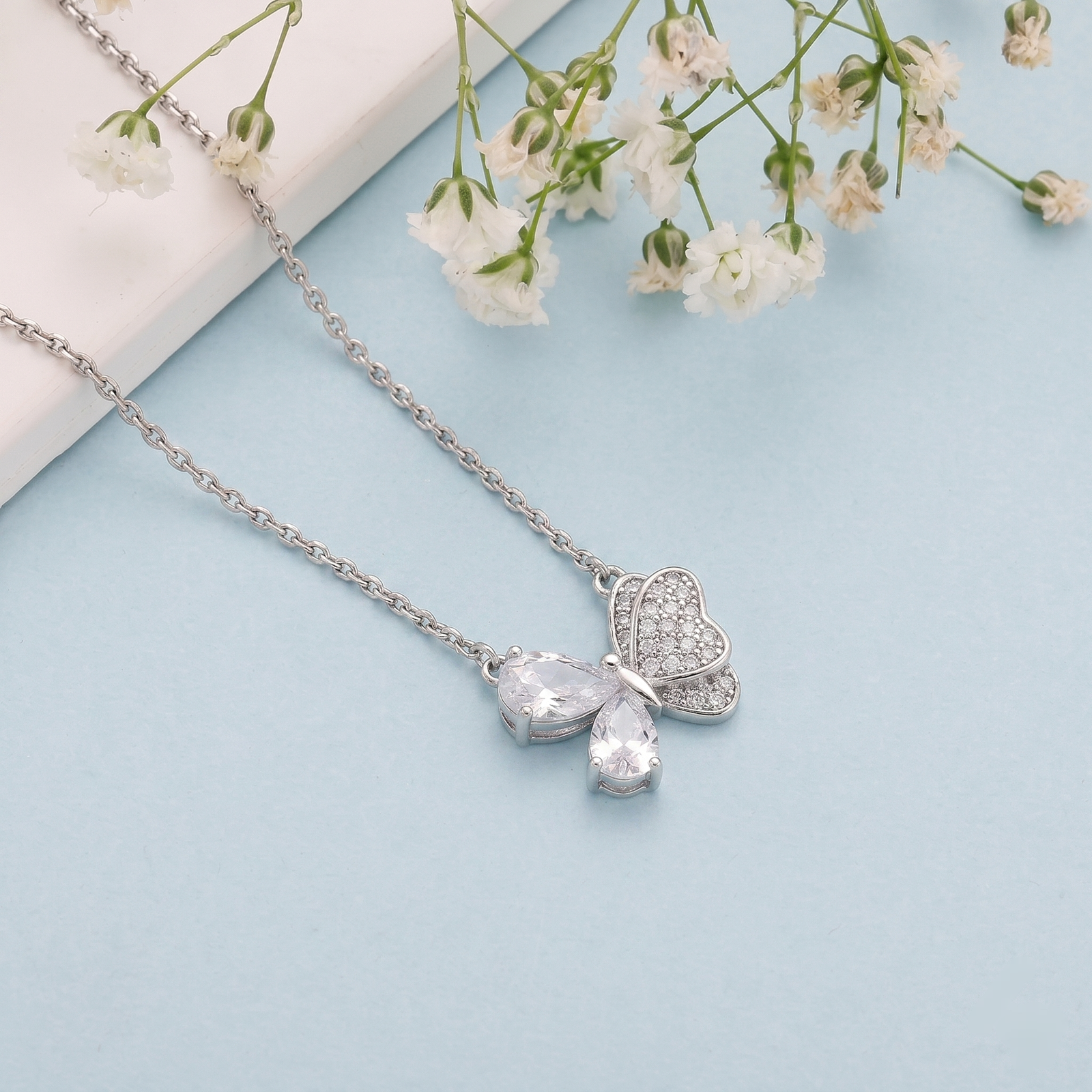 Crystal Butterfly Silver Chain