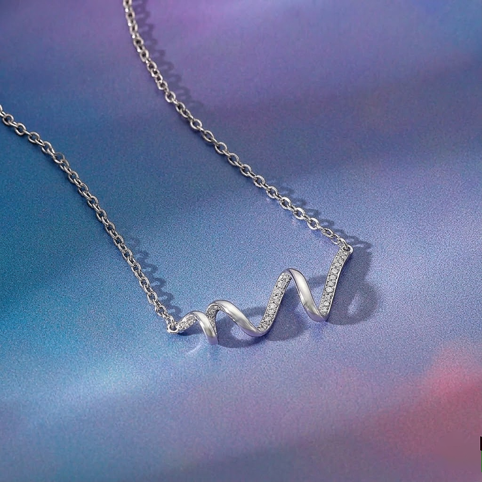 Crystal Wave Flow Silver Chain