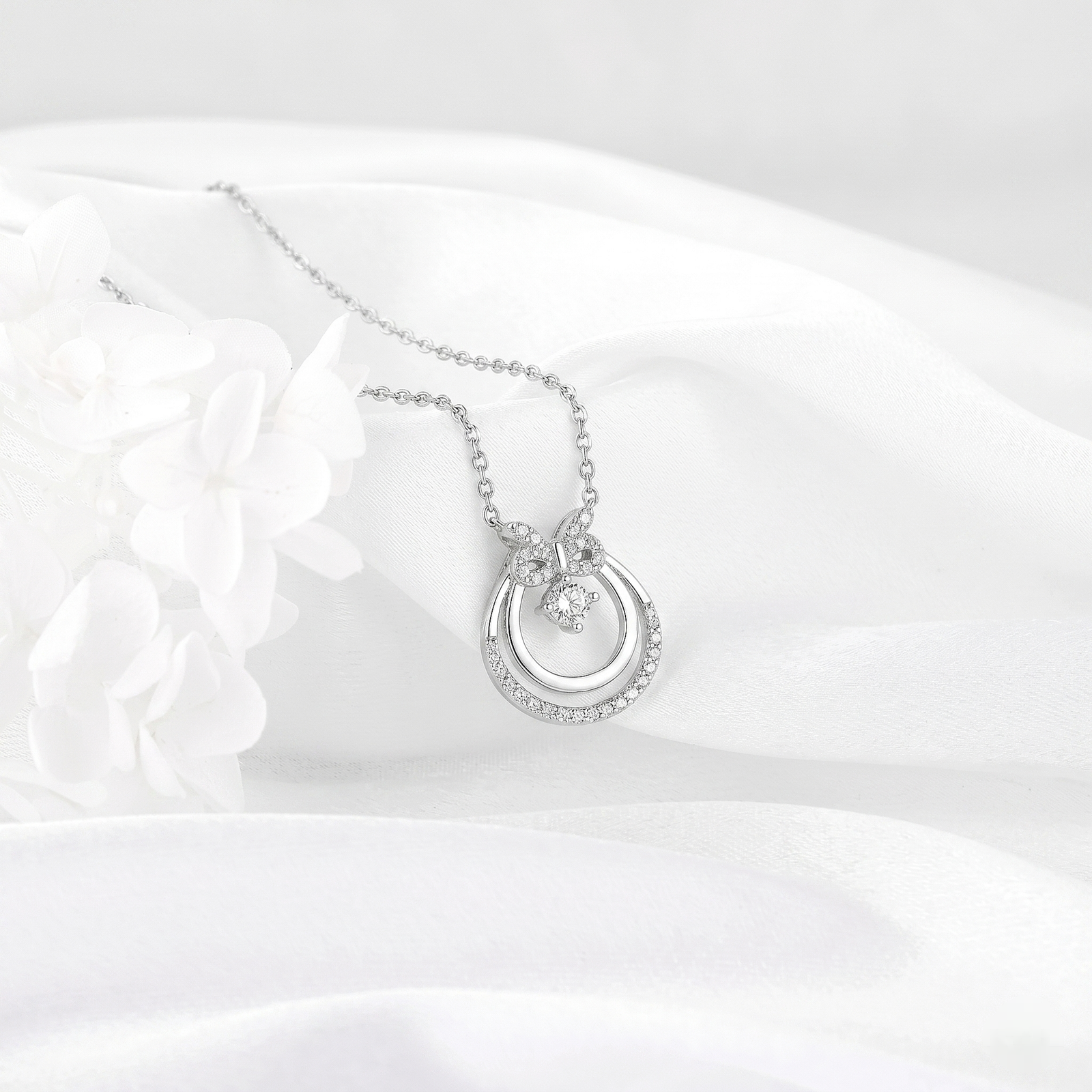 Crystal Loop Bow Silver Chain