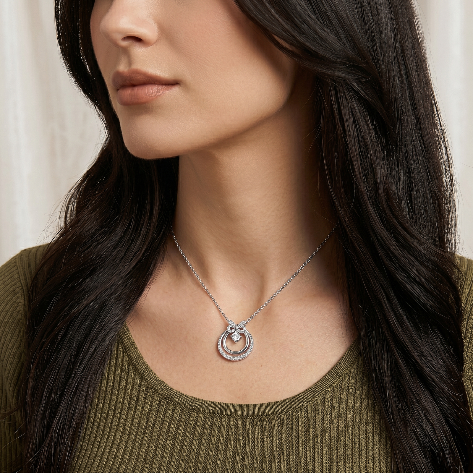Crystal Loop Bow Silver Chain