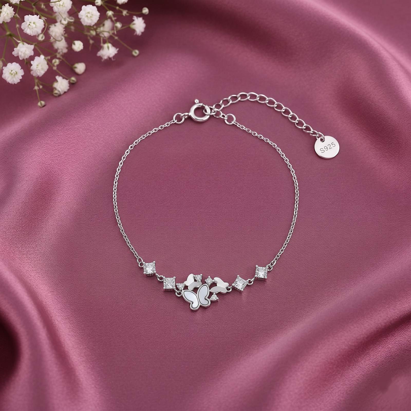 Butterfly Crystal Garden Silver Bracelet