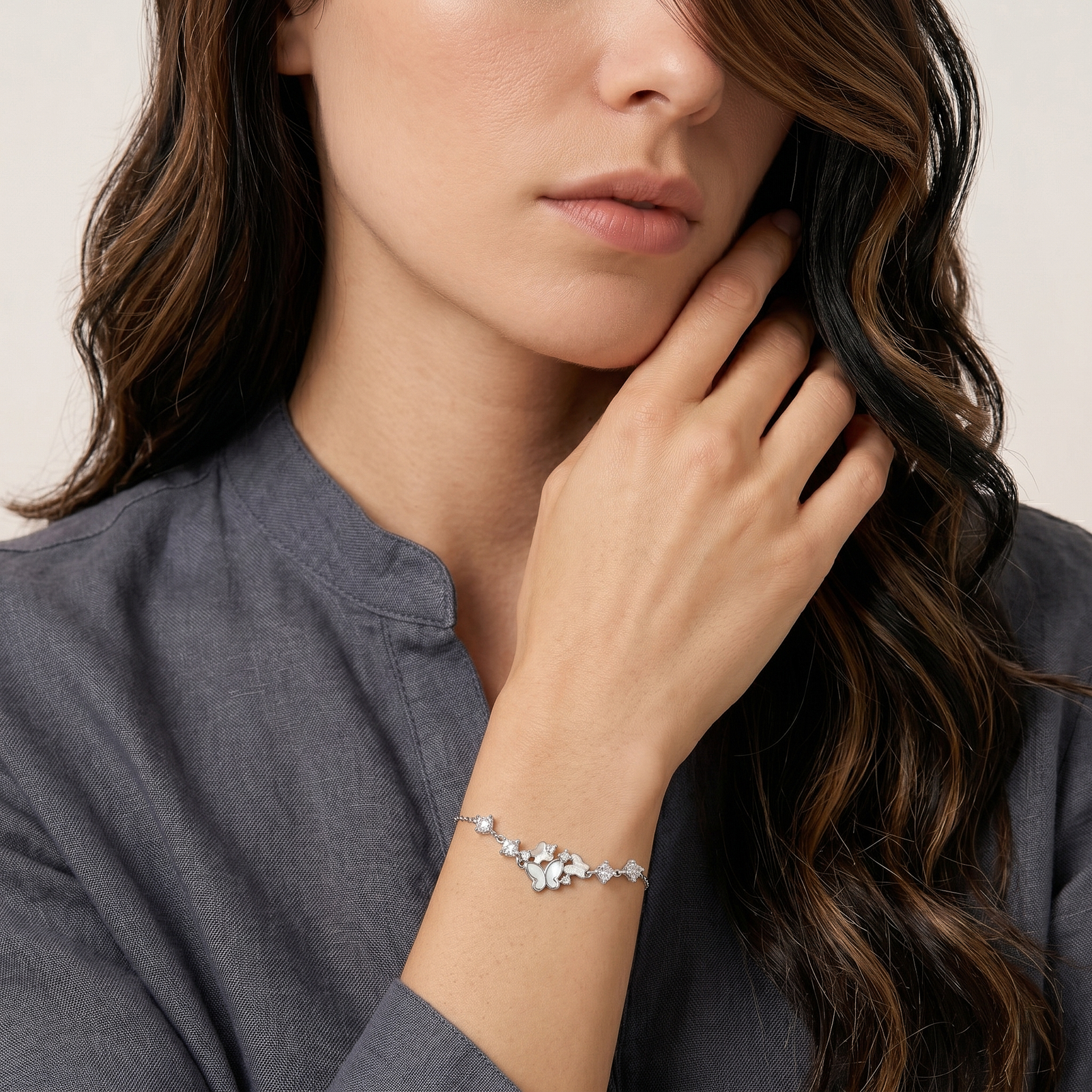 Butterfly Crystal Garden Silver Bracelet