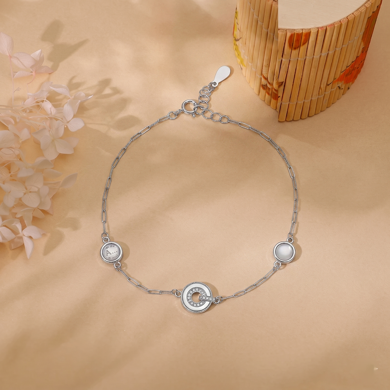 Modern Roman Circle Silver Bracelet