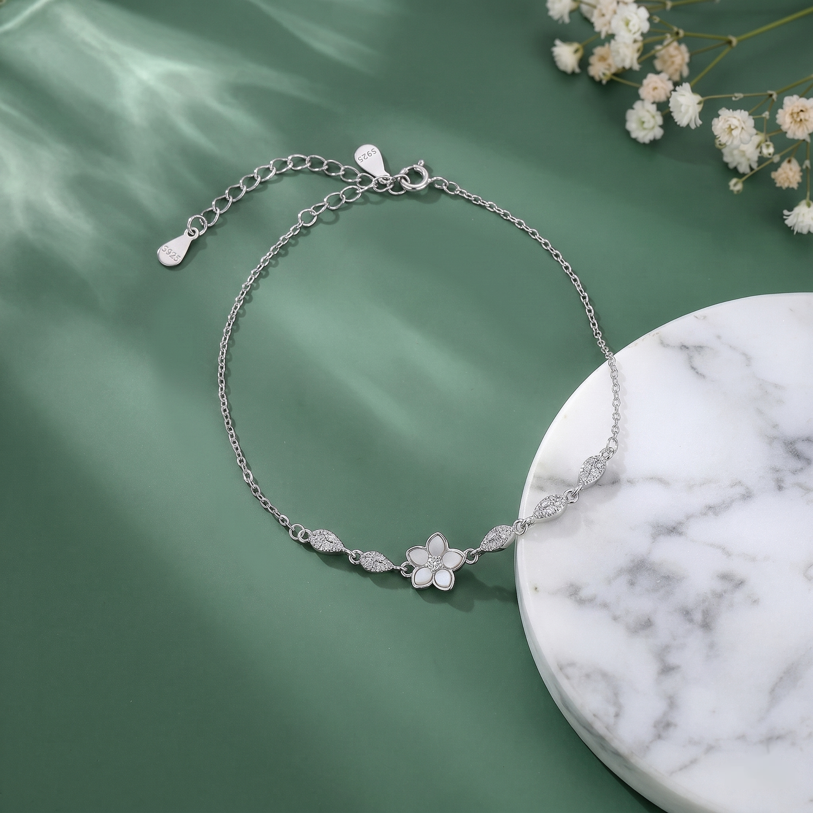 Floral Bloom Crystal Silver Bracelet