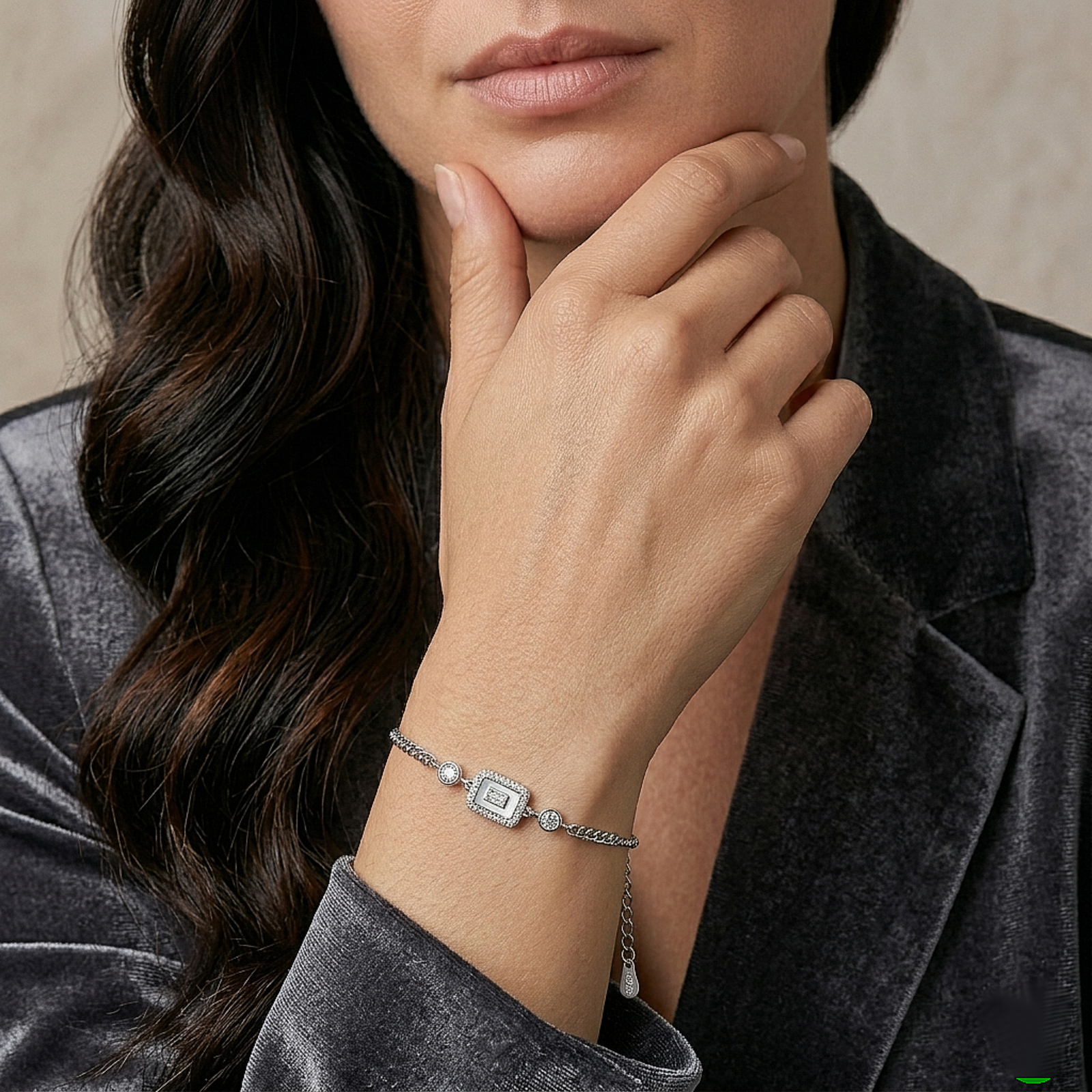 Classic Emerald Frame Silver Bracelet
