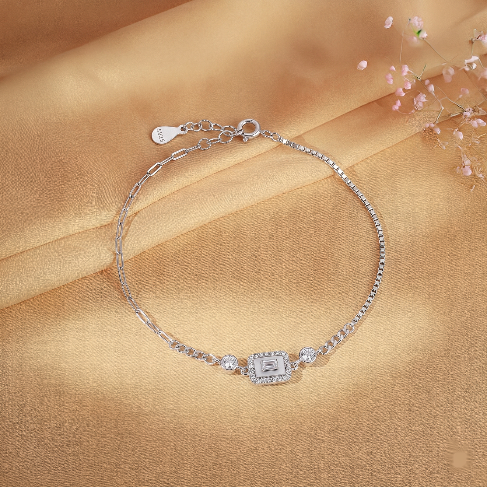 Classic Emerald Frame Silver Bracelet
