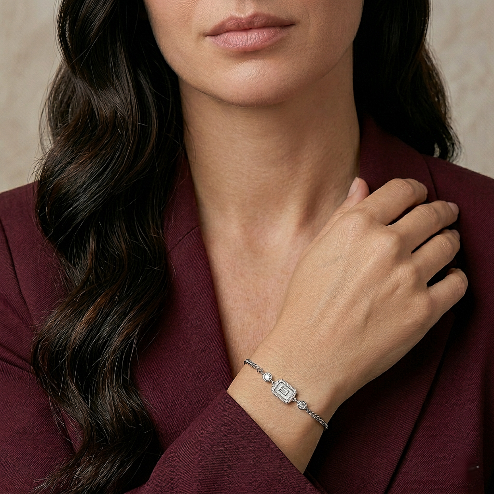 Classic Emerald Frame Silver Bracelet