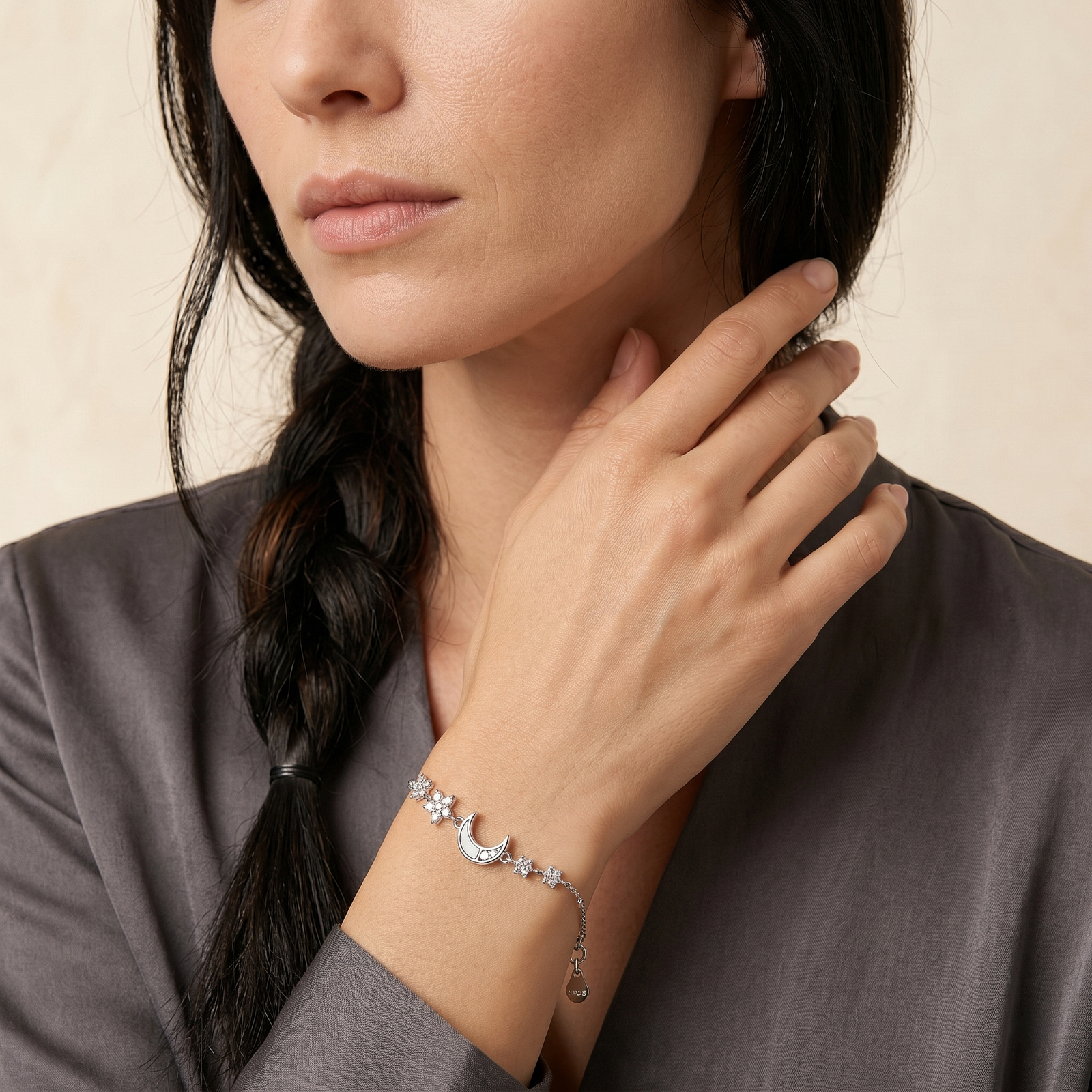 Celestial Moon Crystal Silver Bracelet