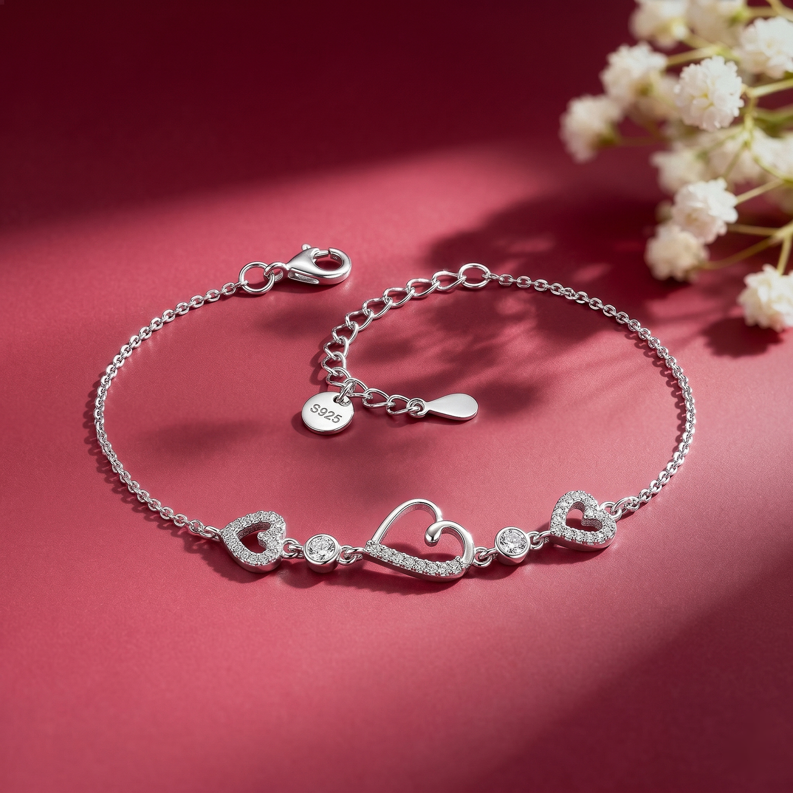 Romantic Heart Link Silver Bracelet