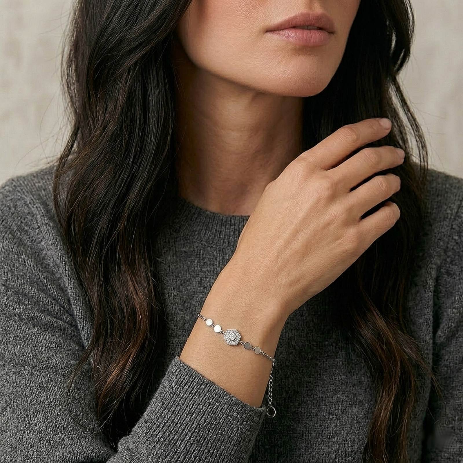 Geometric Hexa Spark Silver Bracelet