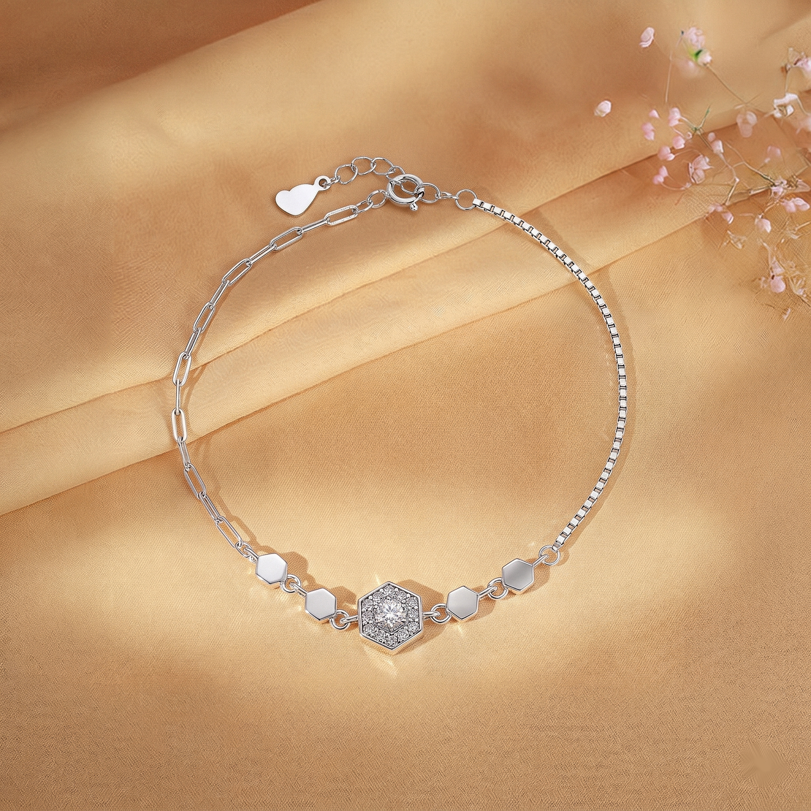 Geometric Hexa Spark Silver Bracelet