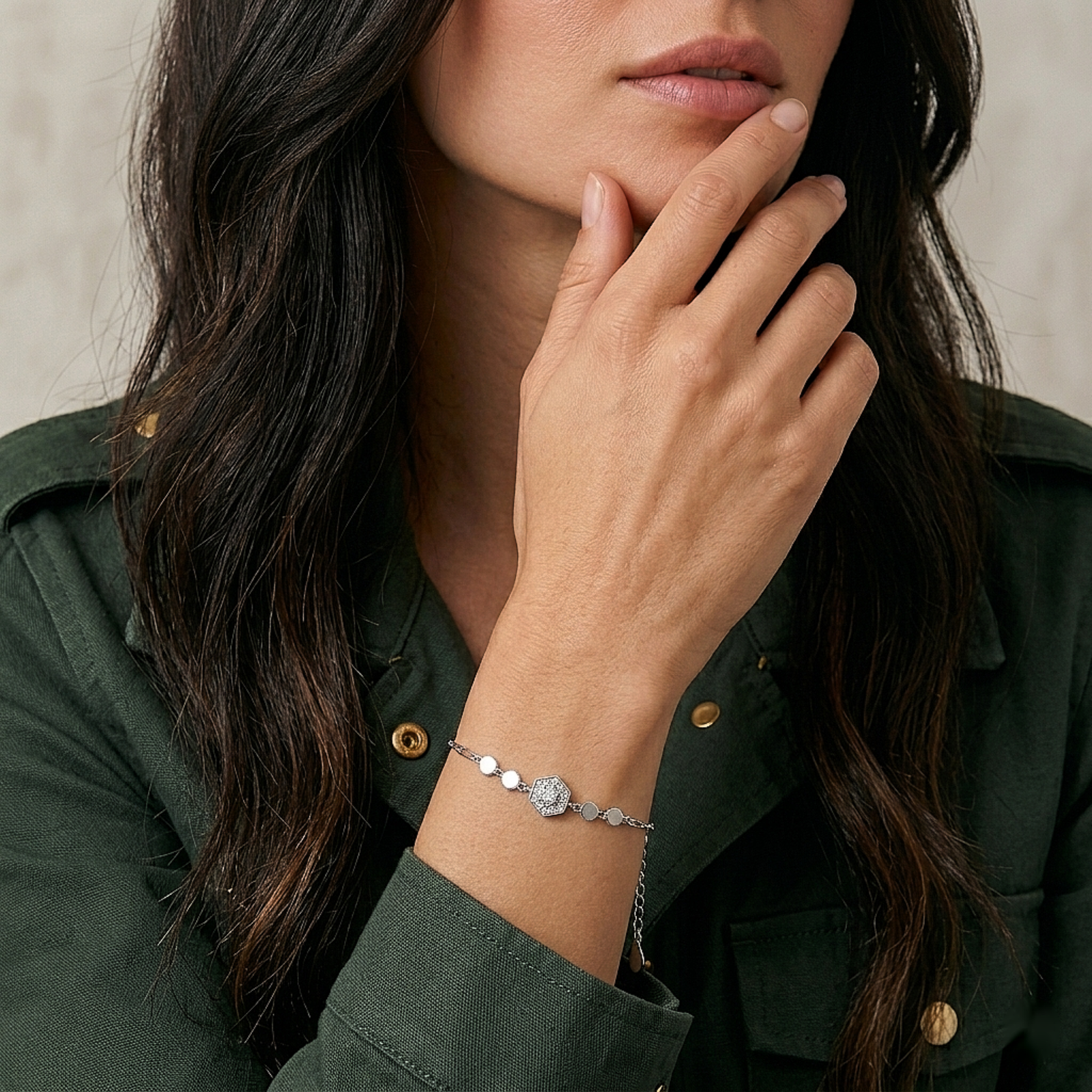 Geometric Hexa Spark Silver Bracelet