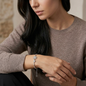 Floral Spark Bloom Silver Bracelet hover