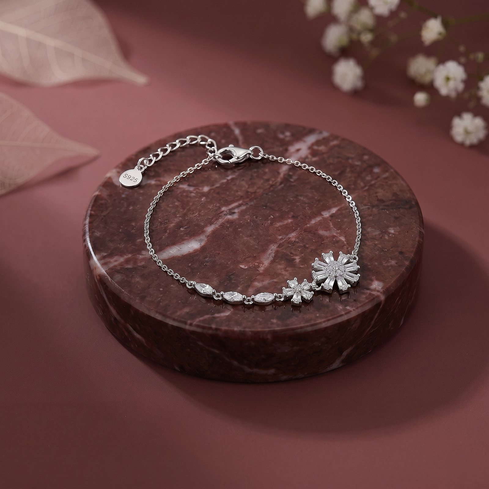 Floral Spark Bloom Silver Bracelet