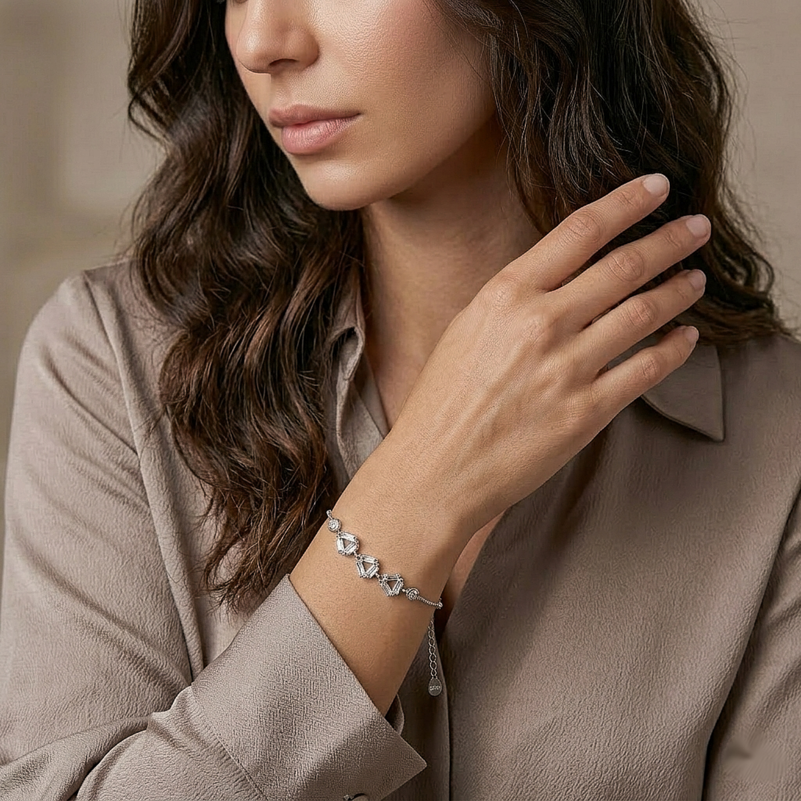 Modern Crystal Bar Silver Bracelet