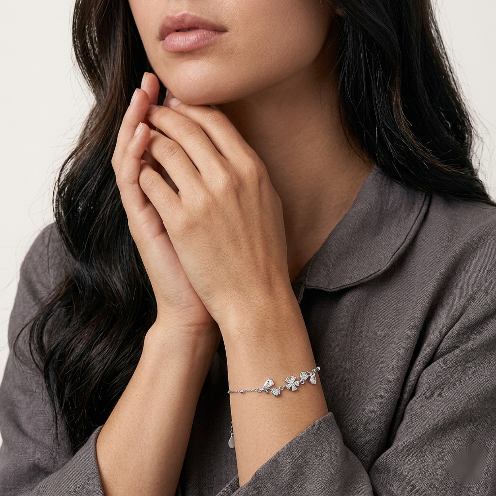Crystal Charm Cluster Silver Bracelet