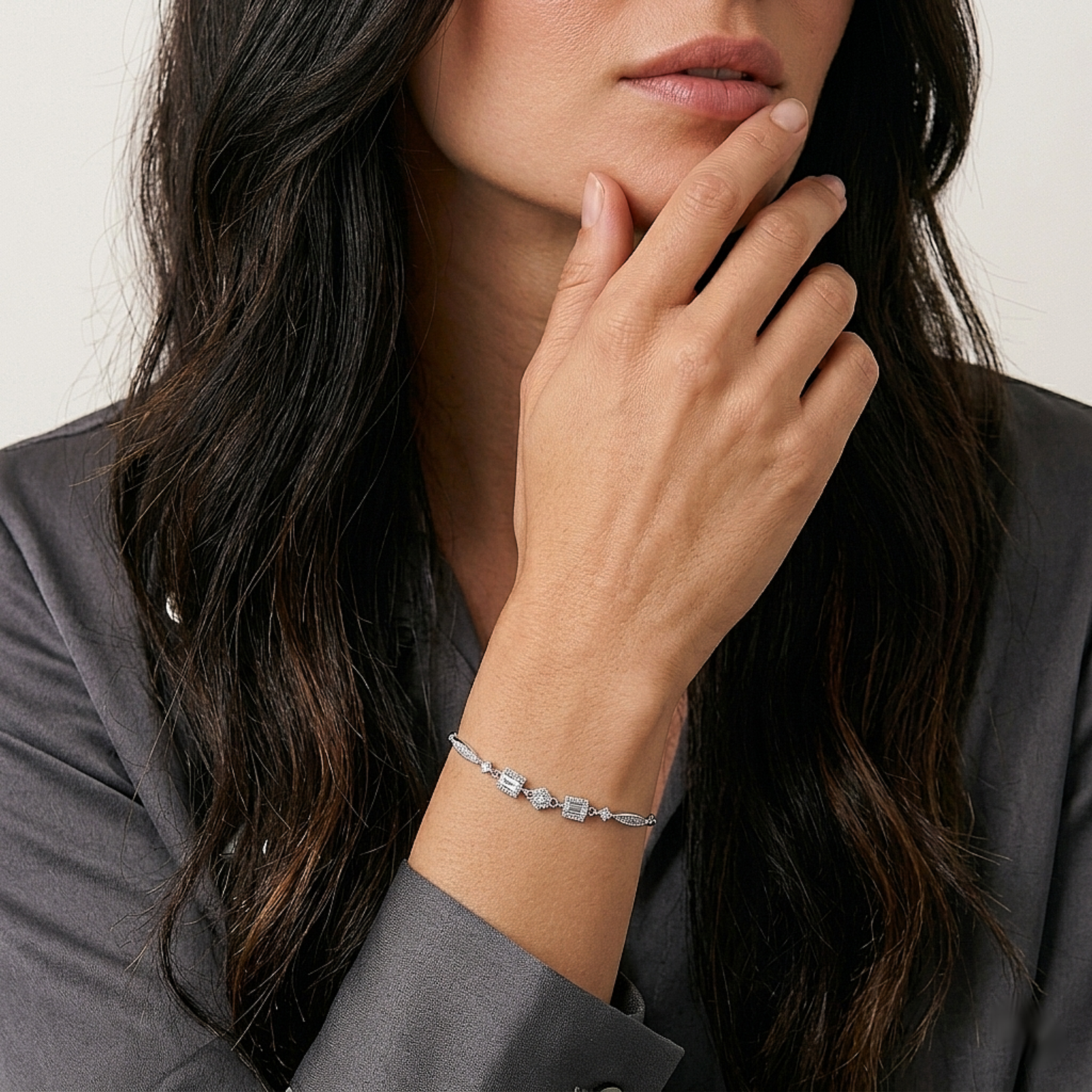 Elegant Crystal Bar Silver Bracelet