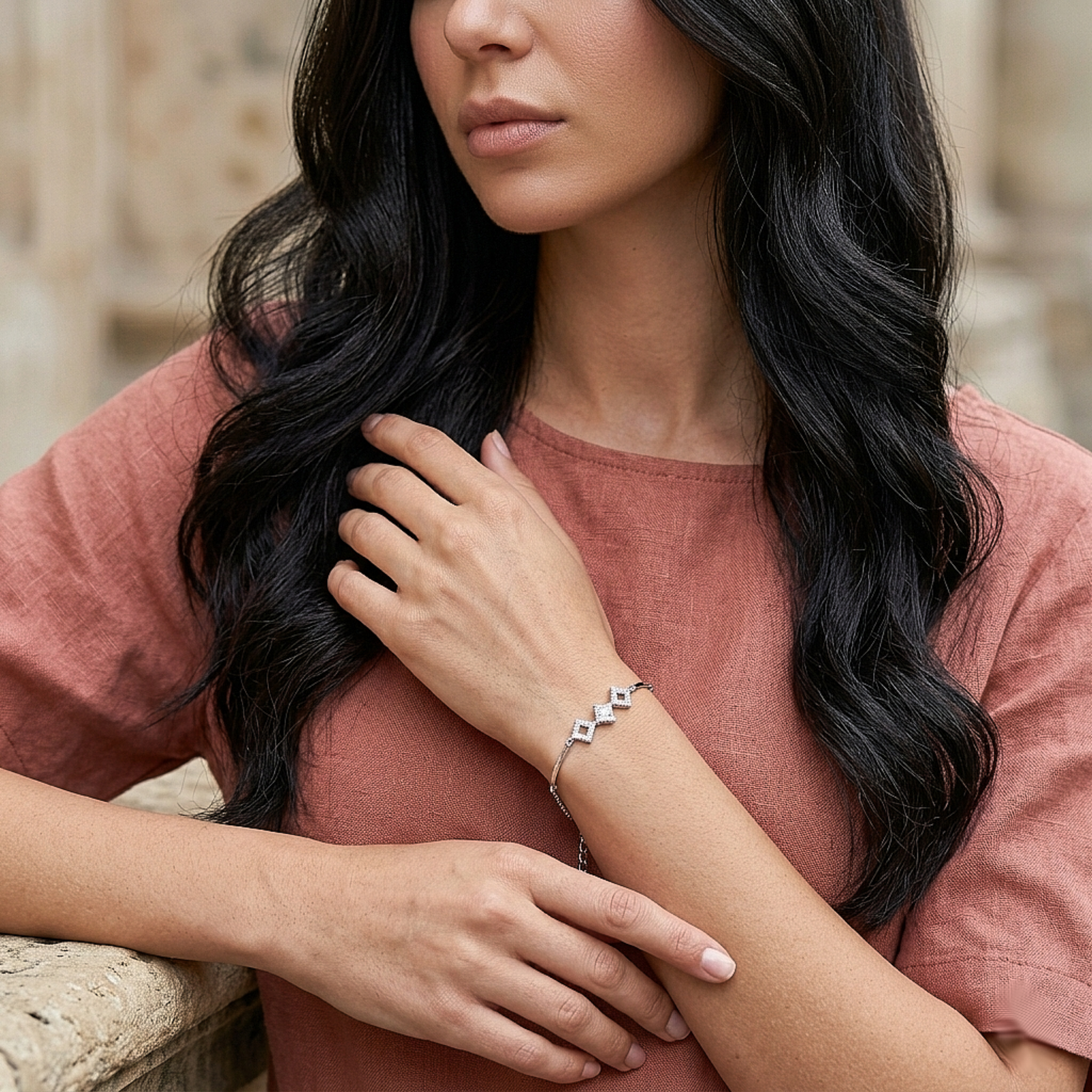 Twin Star Crystal Silver Bracelet