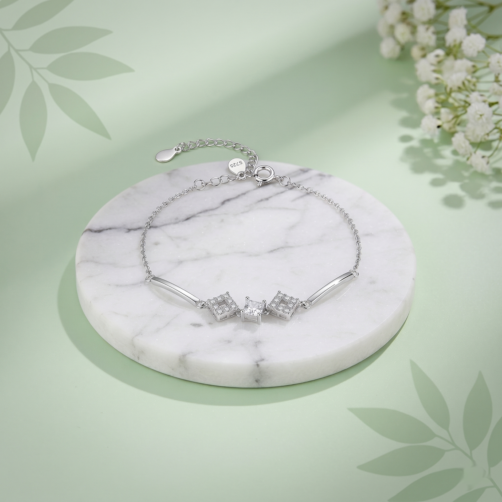 Twin Star Crystal Silver Bracelet