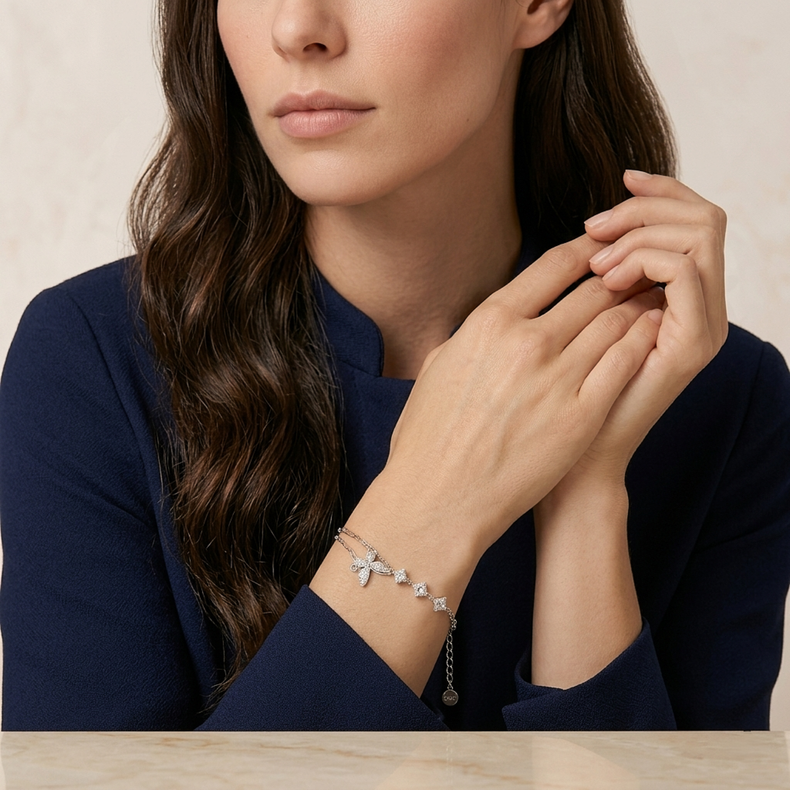 Butterfly Bloom Crystal Silver Bracelet