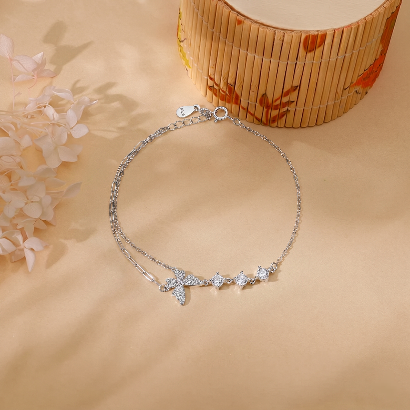 Butterfly Bloom Crystal Silver Bracelet
