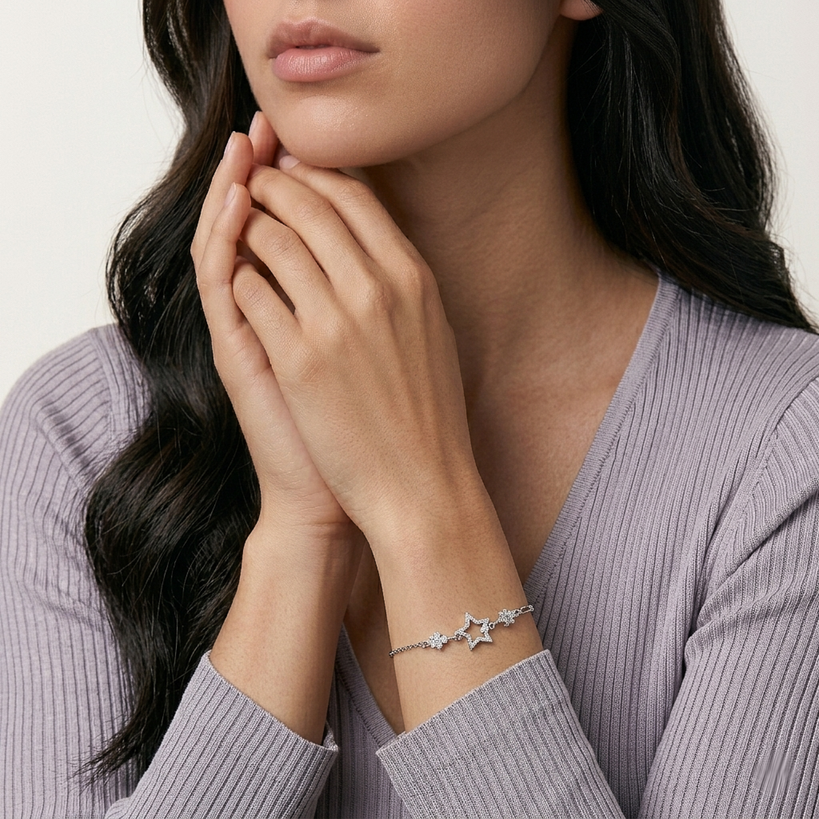 Open Star Crystal Silver Bracelet