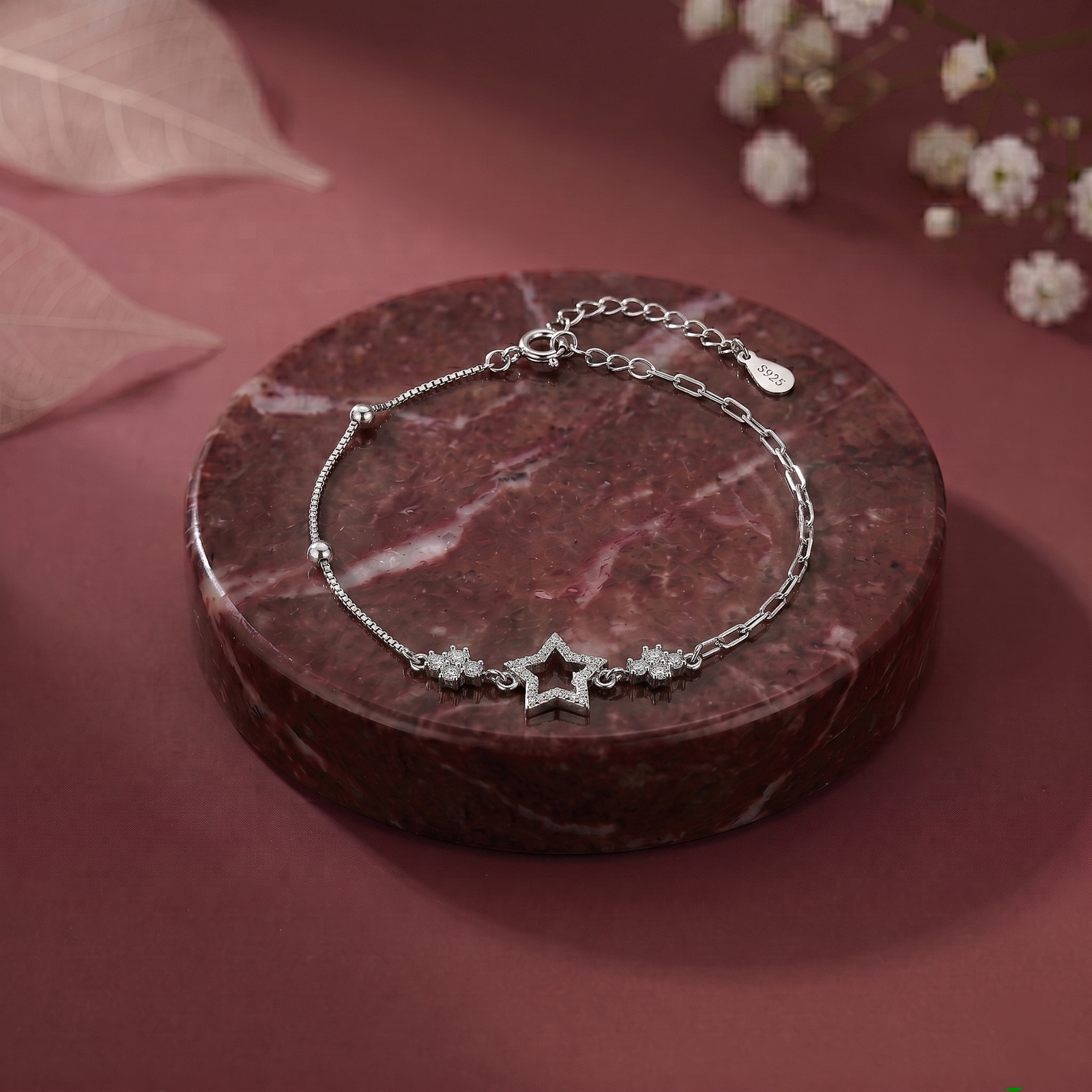 Open Star Crystal Silver Bracelet