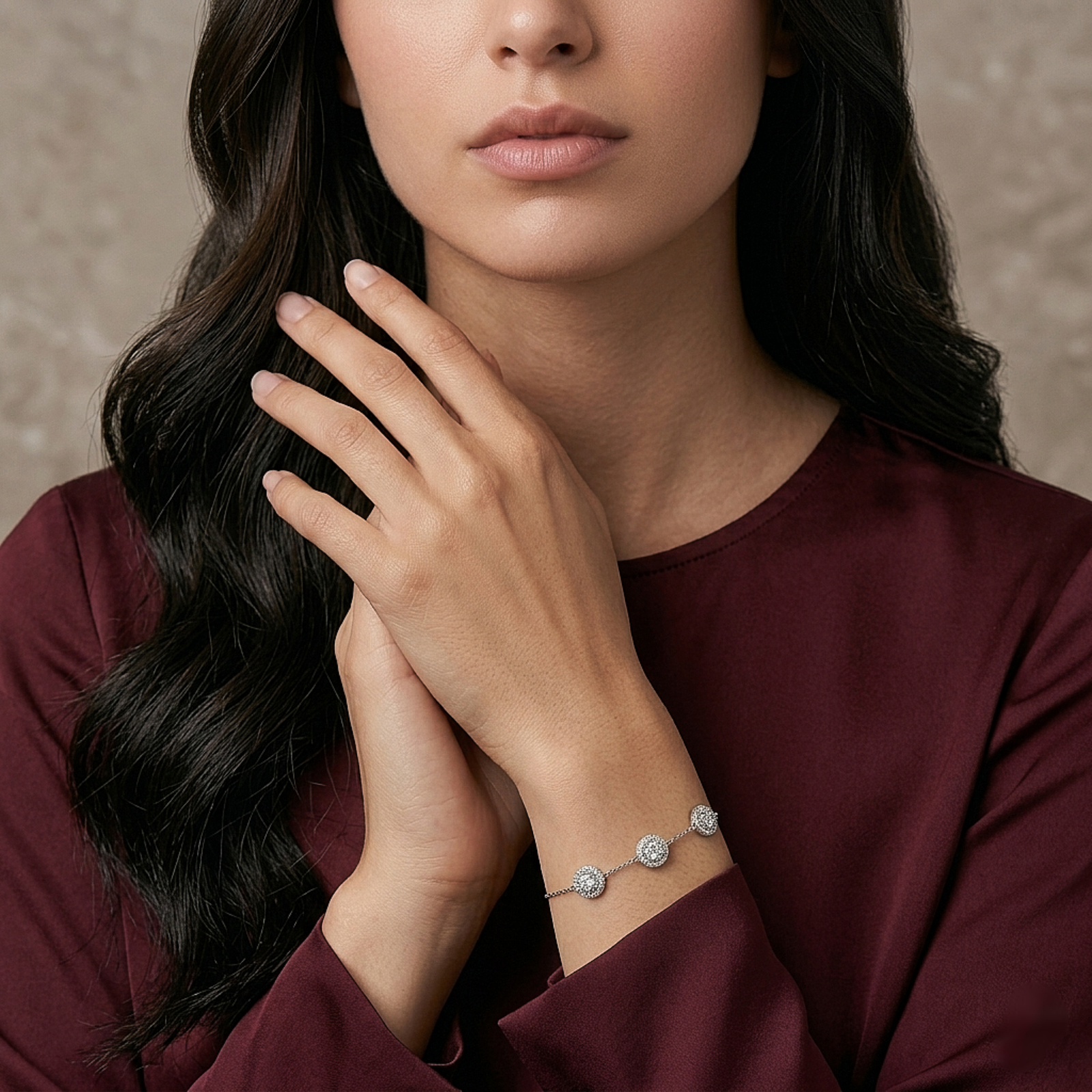 Triple Halo Crystal Silver Bracelet