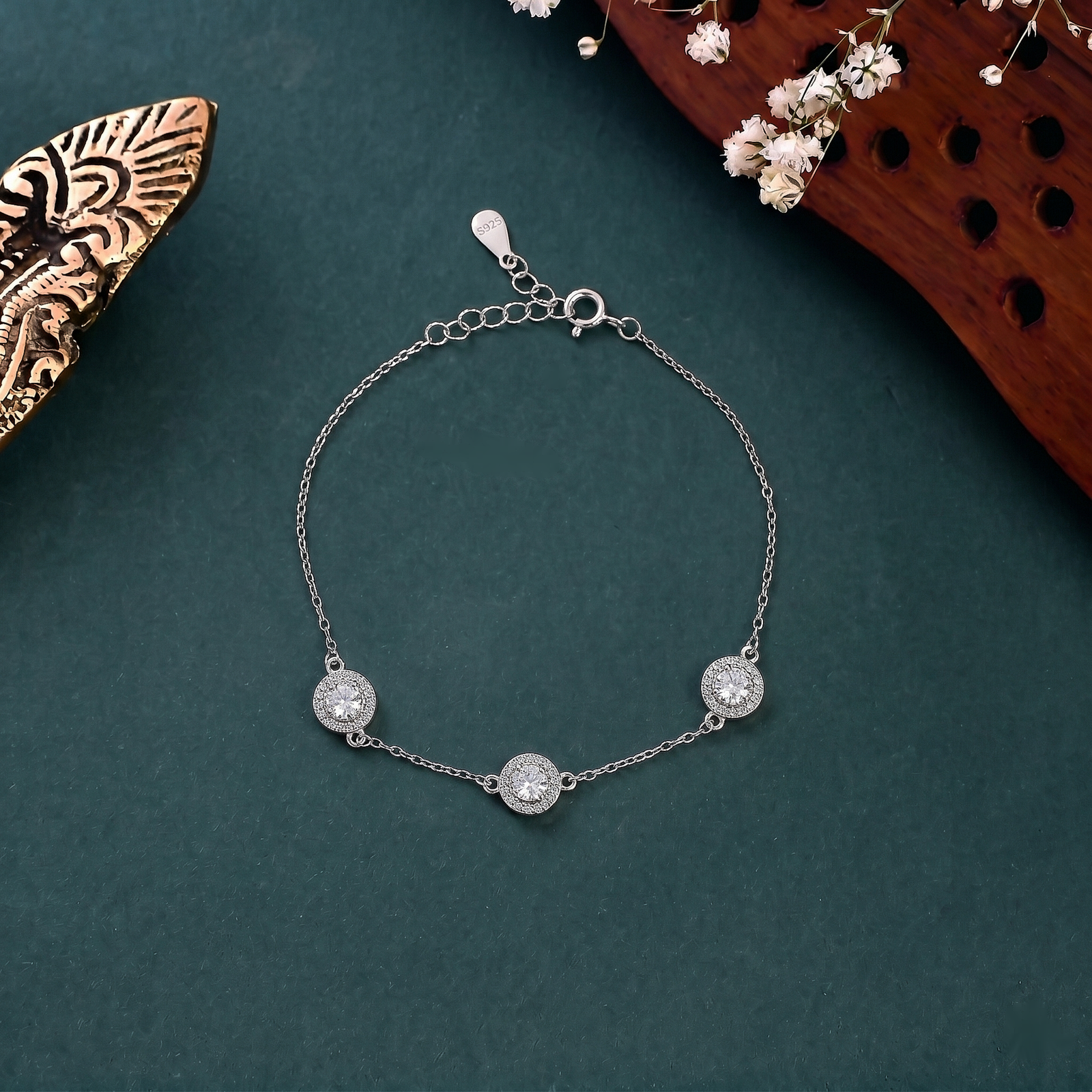 Triple Halo Crystal Silver Bracelet