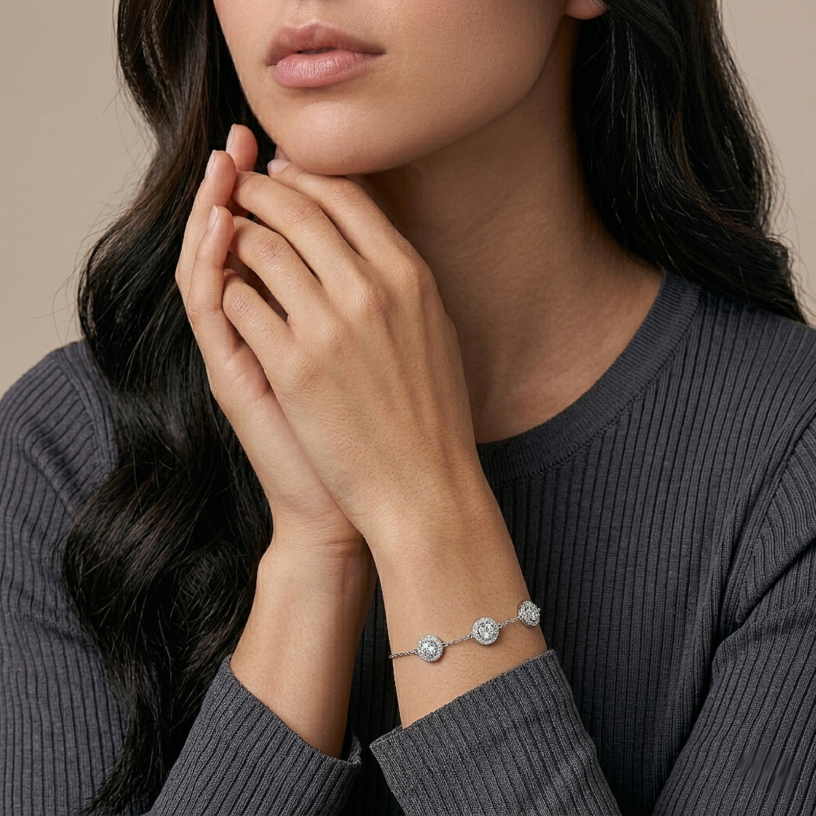 Triple Halo Crystal Silver Bracelet