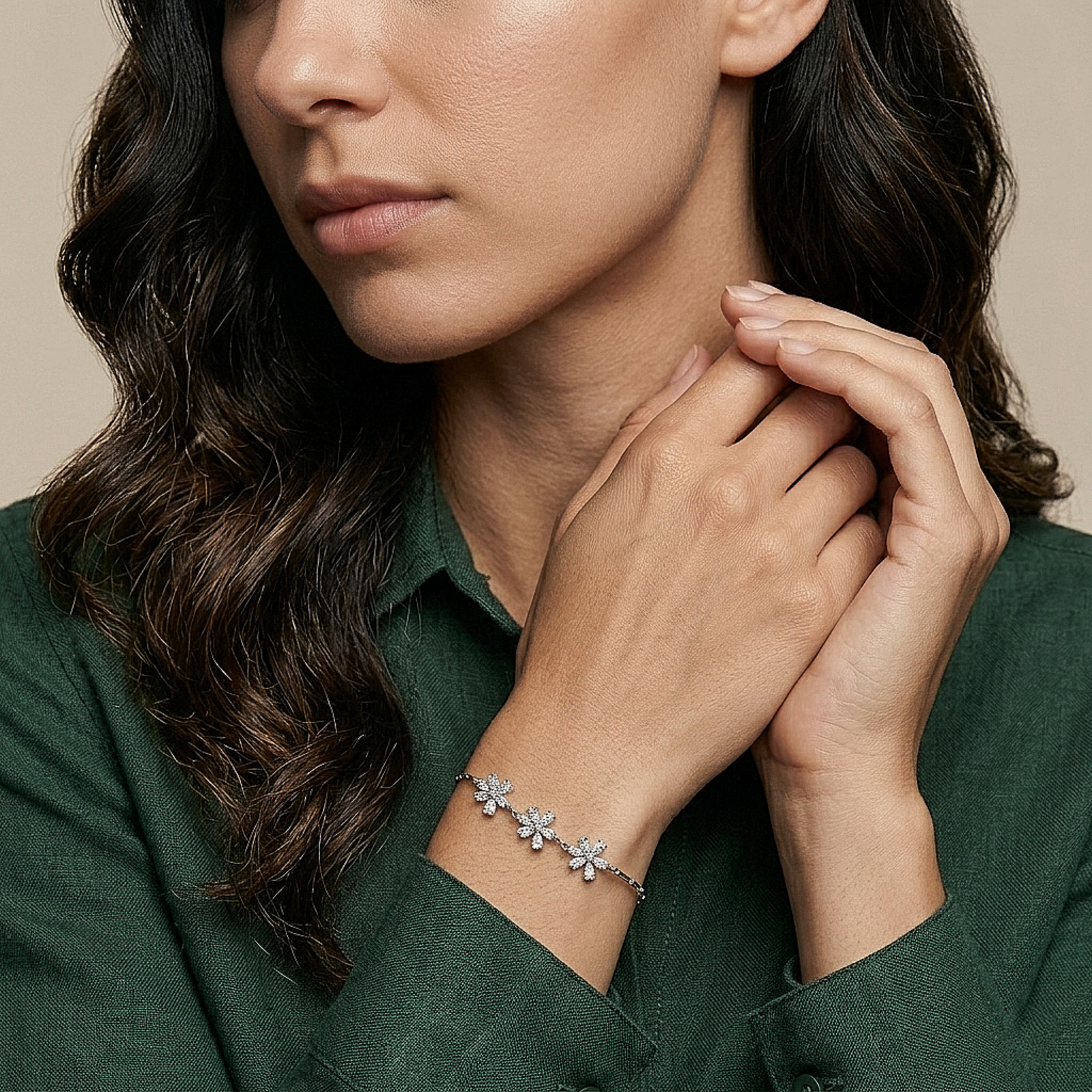 Crystal Flower Bloom Silver Bracelet