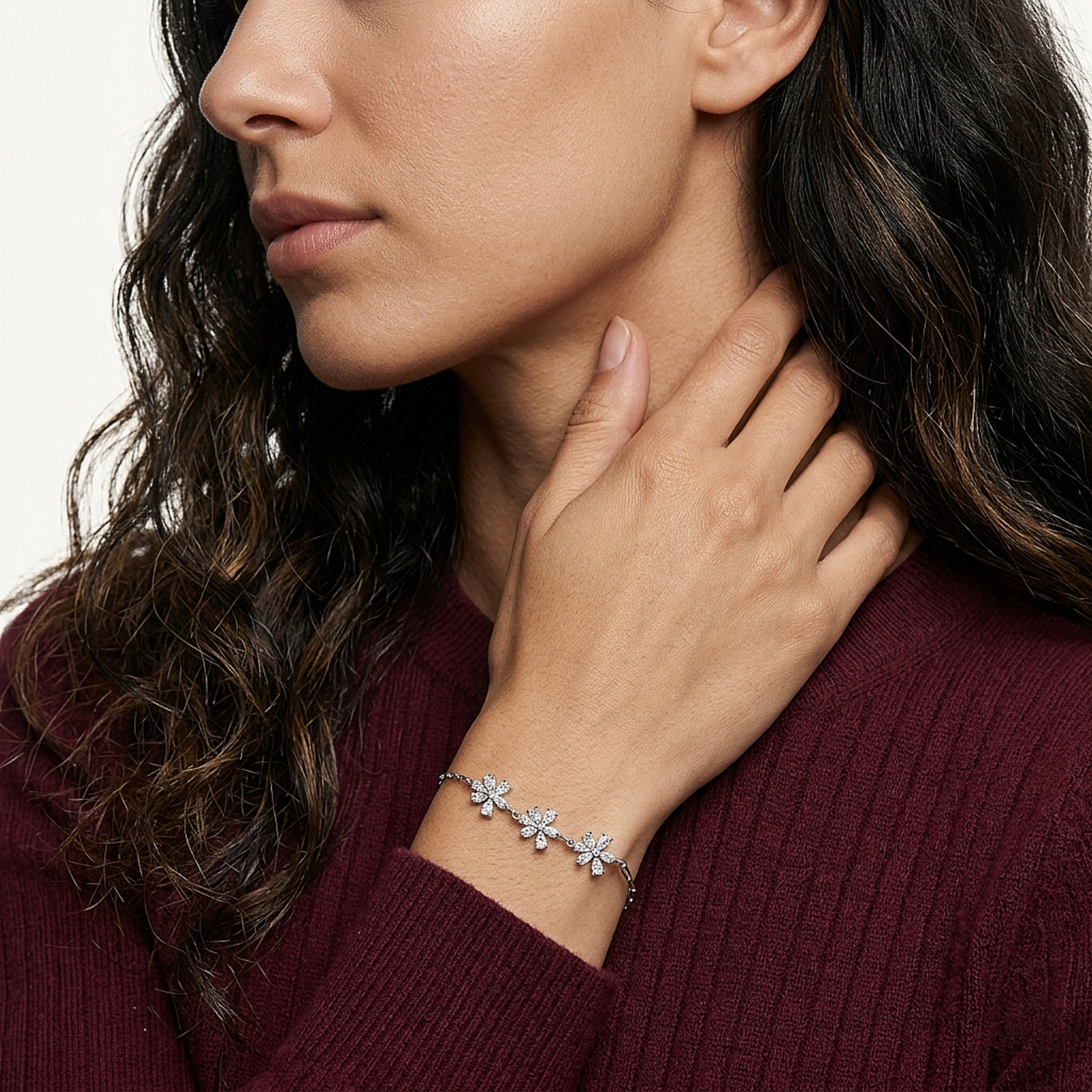 Crystal Flower Bloom Silver Bracelet