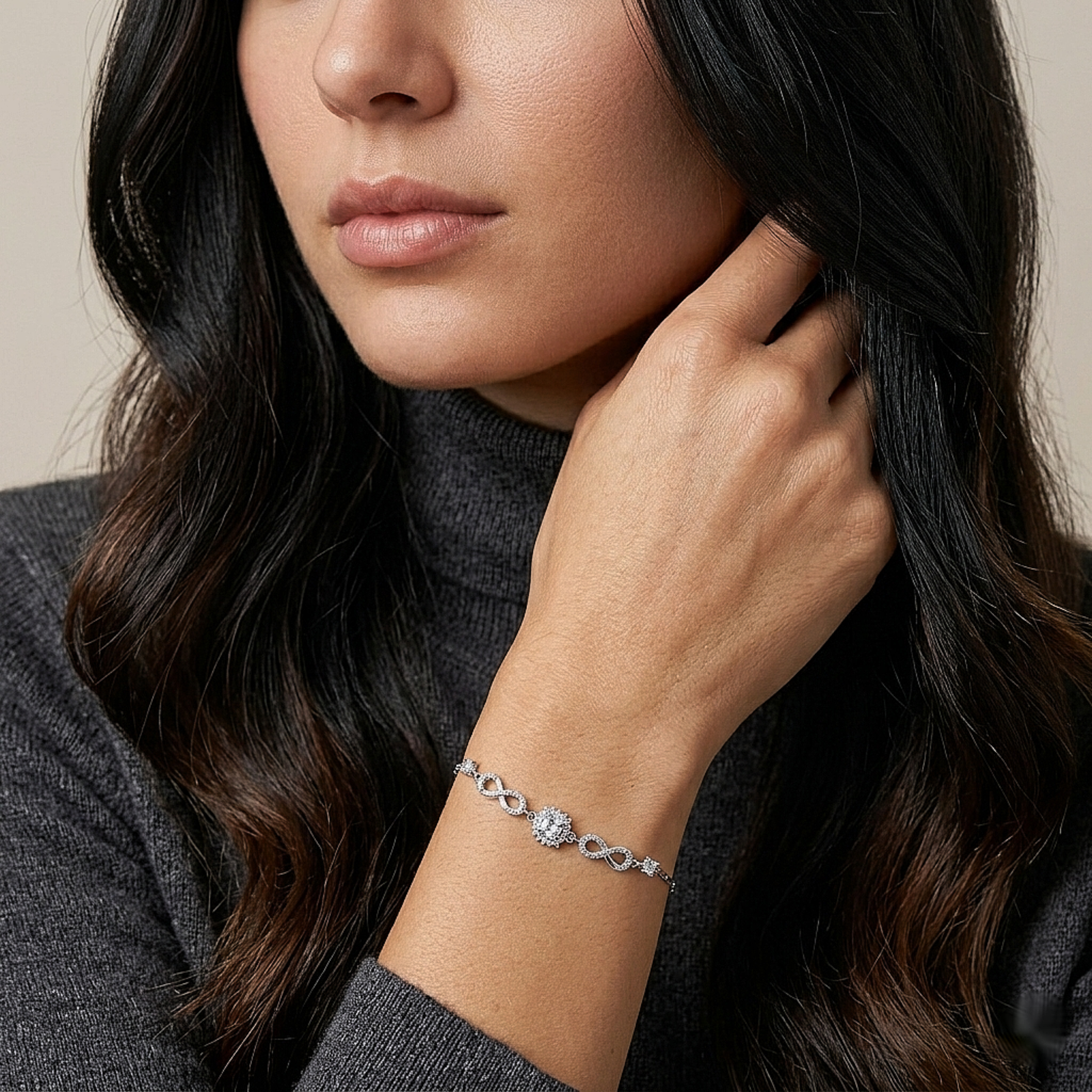 Infinity Radiance Crystal Silver Bracelet