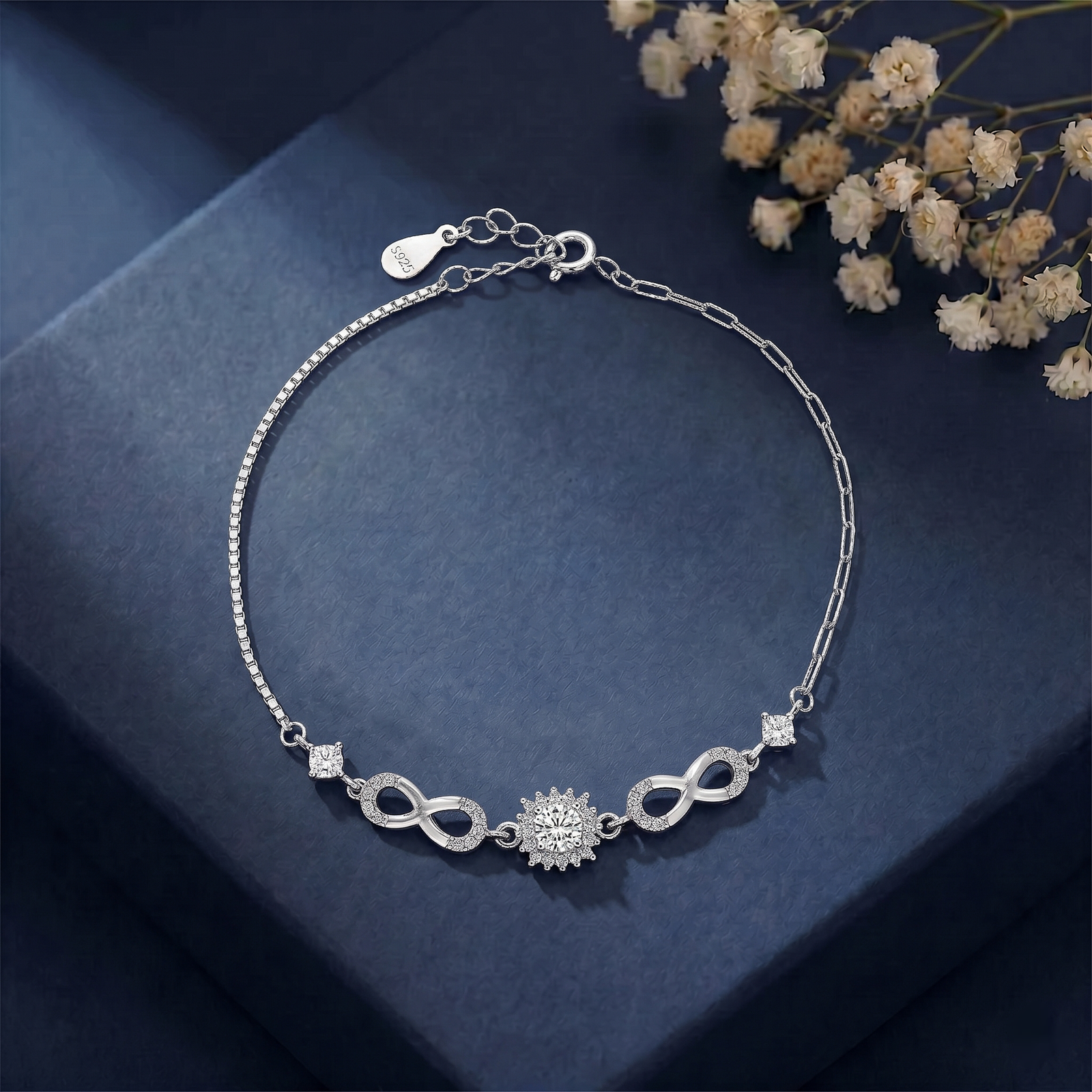 Infinity Radiance Crystal Silver Bracelet