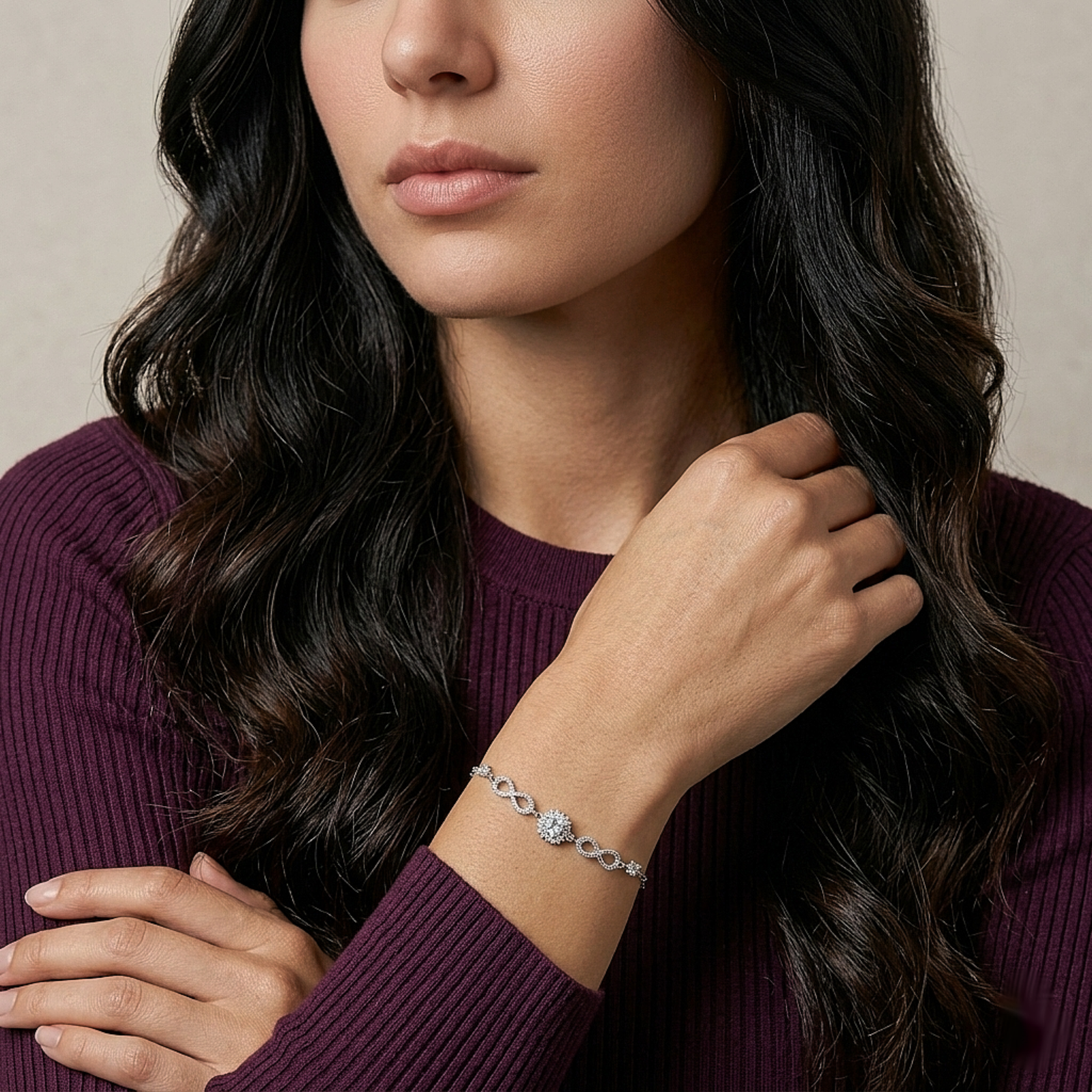 Infinity Radiance Crystal Silver Bracelet