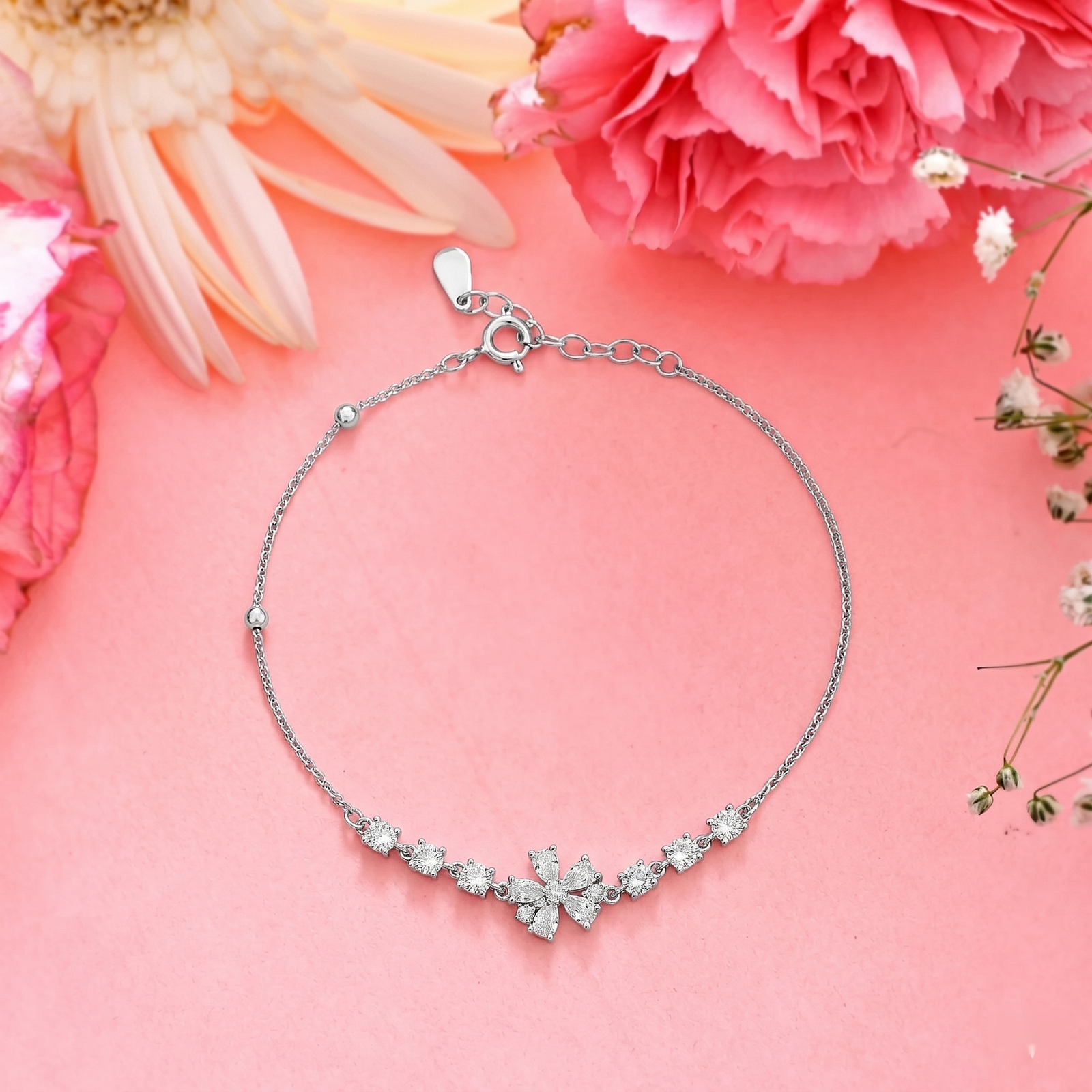 Snowflake Spark Crystal Silver Bracelet