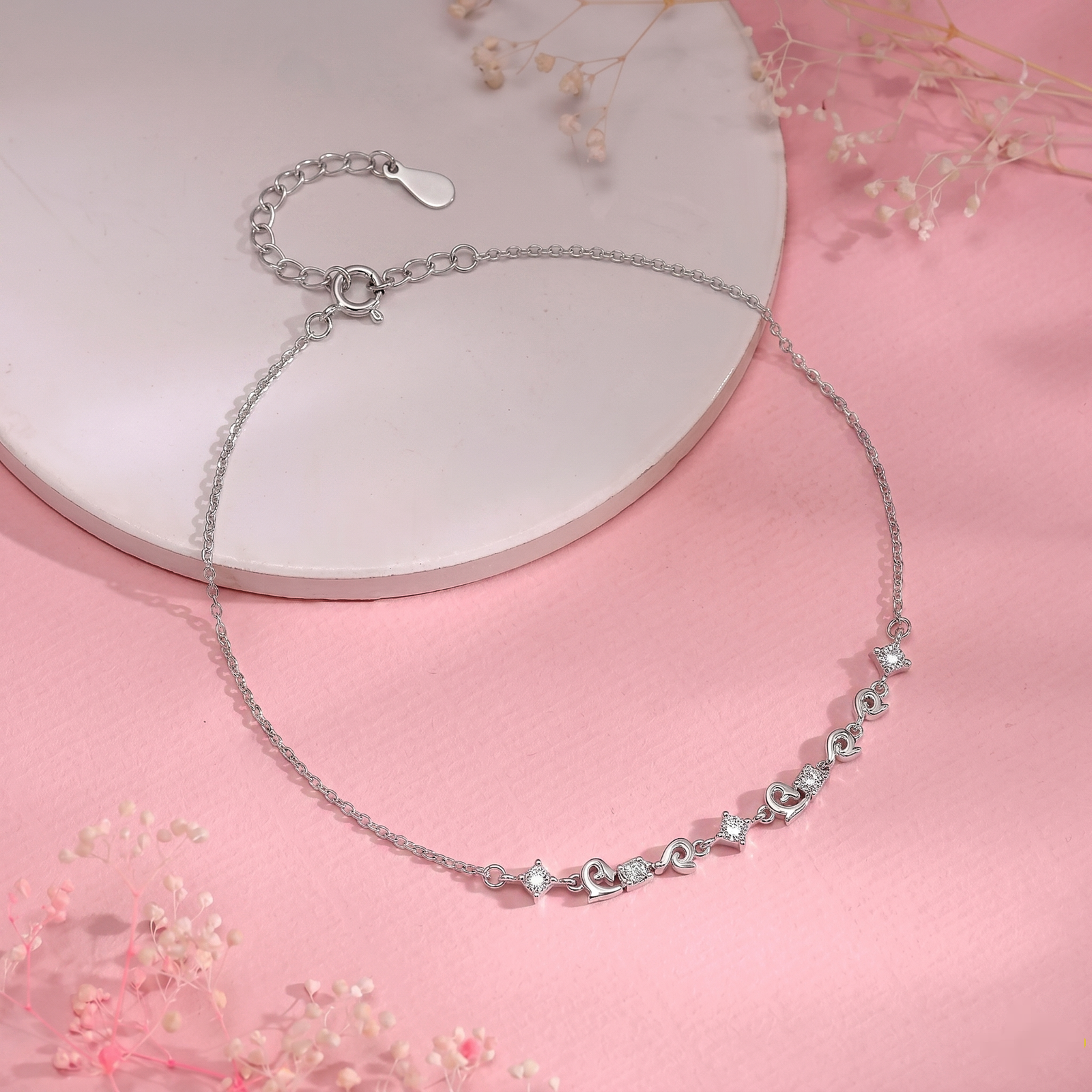 Elegant Crystal Vine Silver Bracelet
