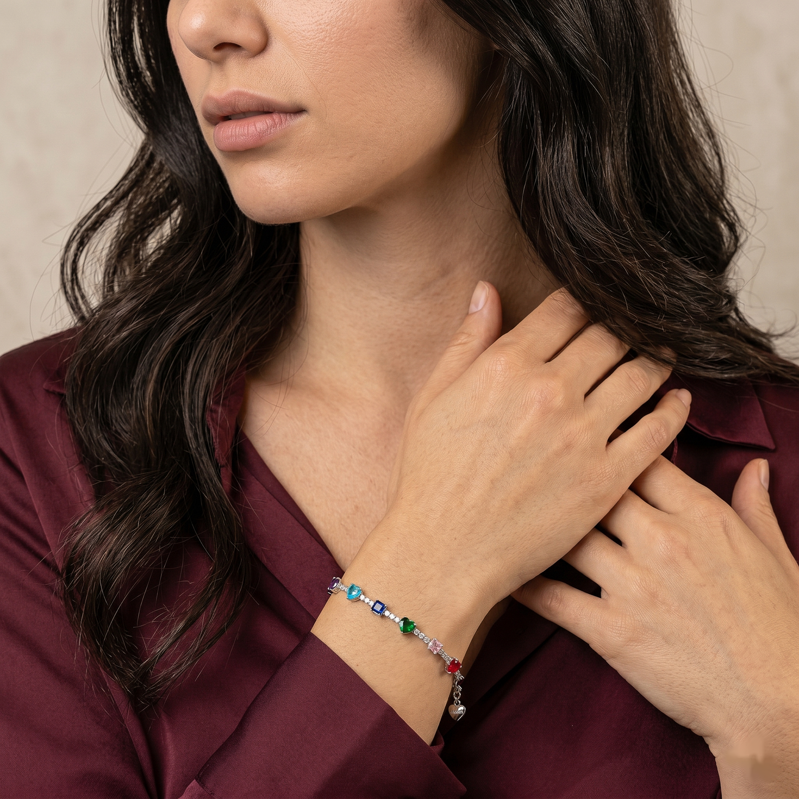 Rainbow Heart Crystal Silver Bracelet