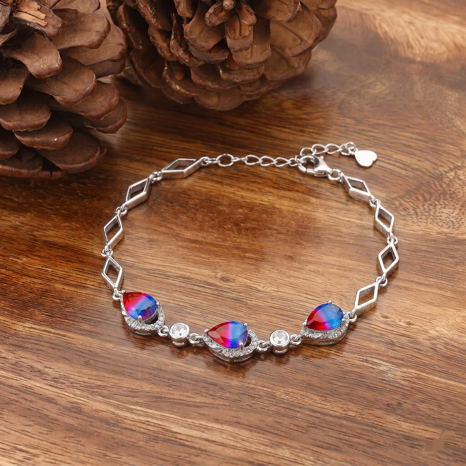 Aurora Heart Crystal Silver Bracelet