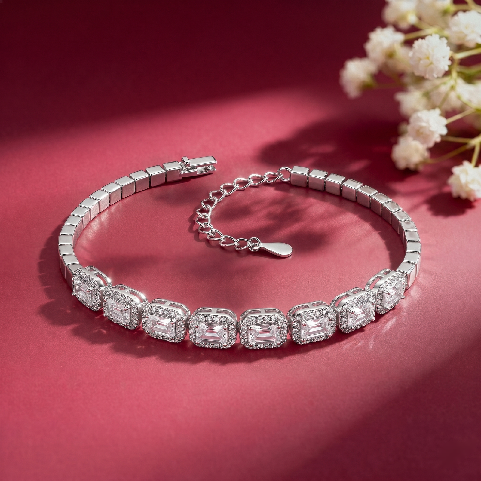 Classic Crystal Halo Silver Bracelet