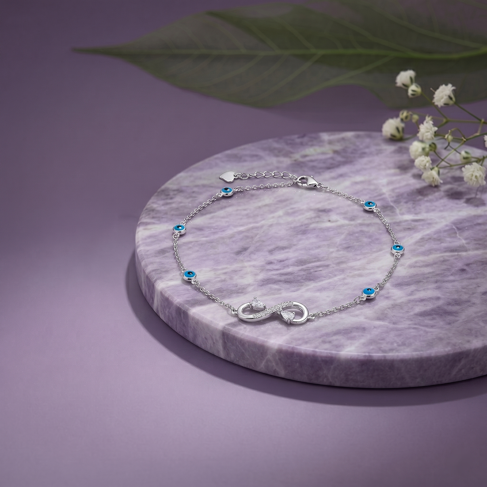Crystal Infinity Evil Eye Silver Anklet