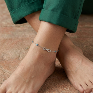 Infinity Heart Evil Eye Silver Anklet hover