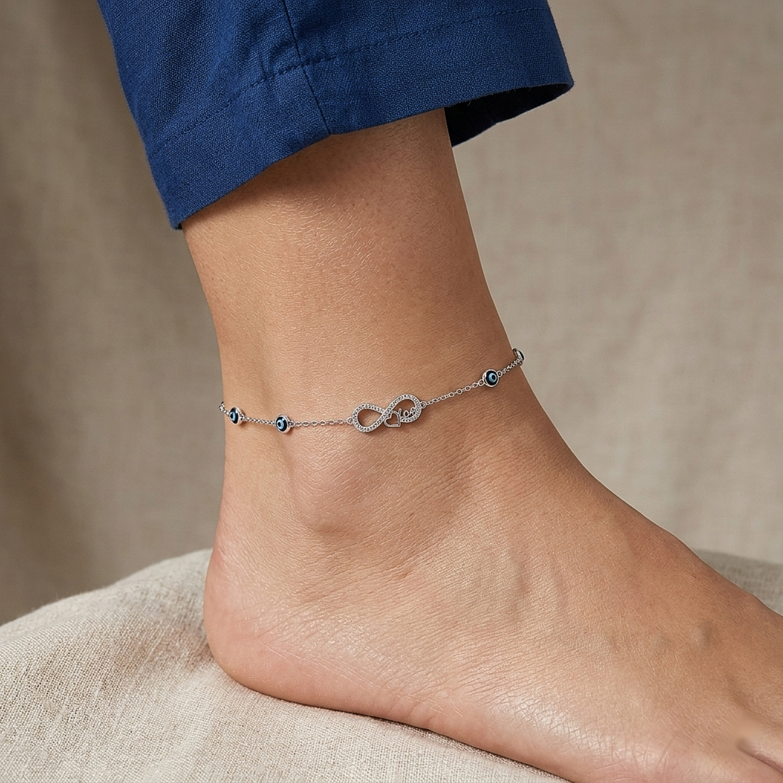 Infinity Love Evil Eye Silver Anklet