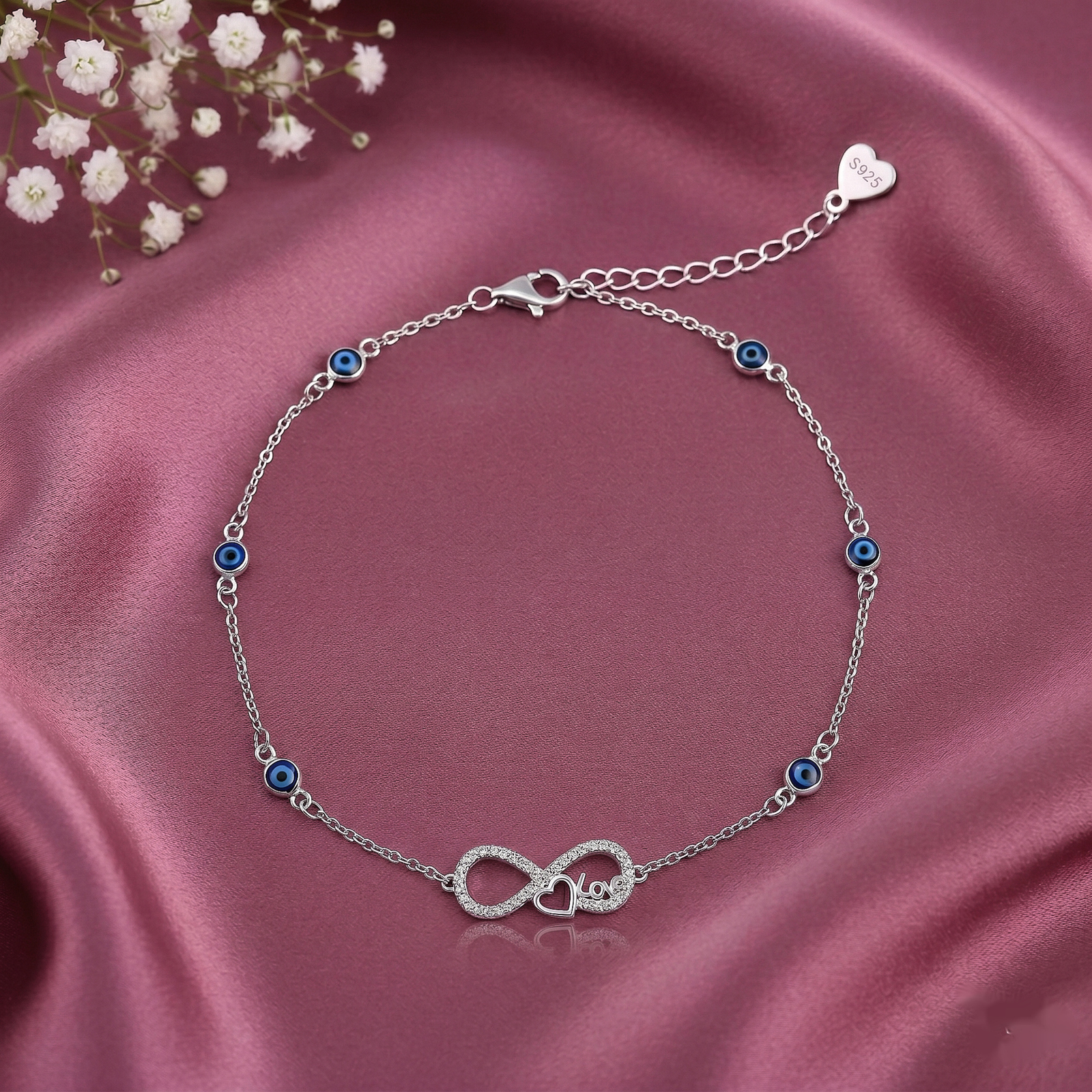 Infinity Love Evil Eye Silver Anklet