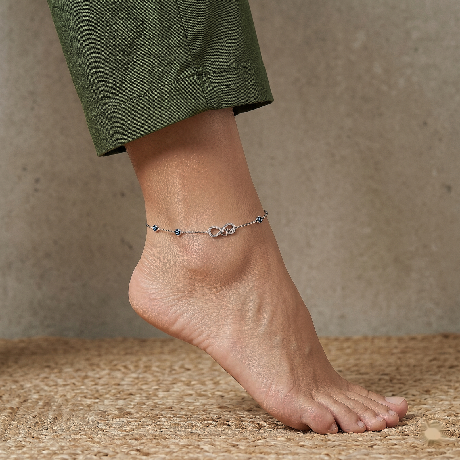 Infinity Love Evil Eye Silver Anklet