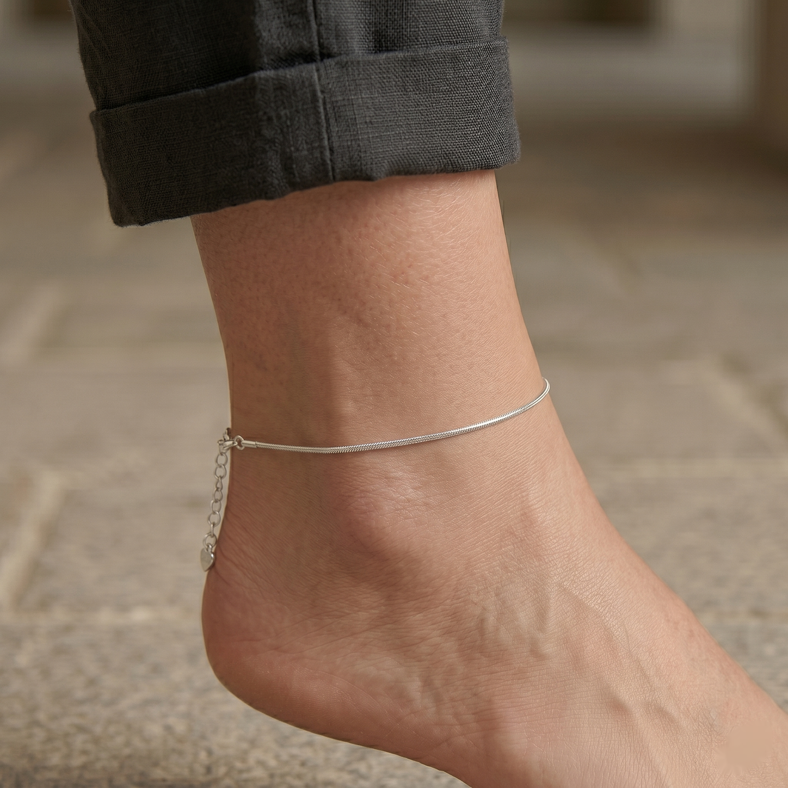 Elegant Minimal Silver Snake Anklet