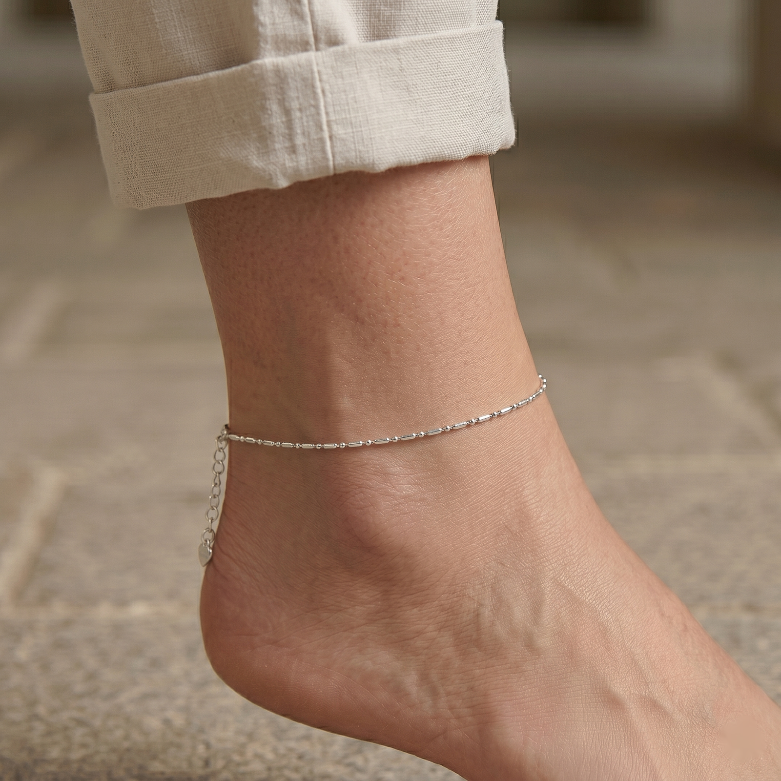 Beaded Silver Anklet