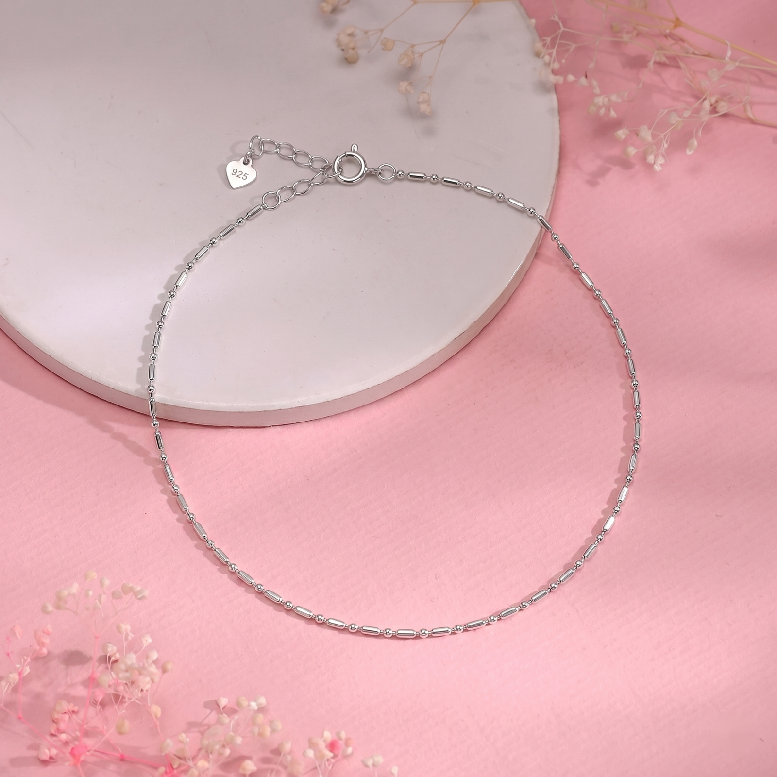 Beaded Silver Anklet